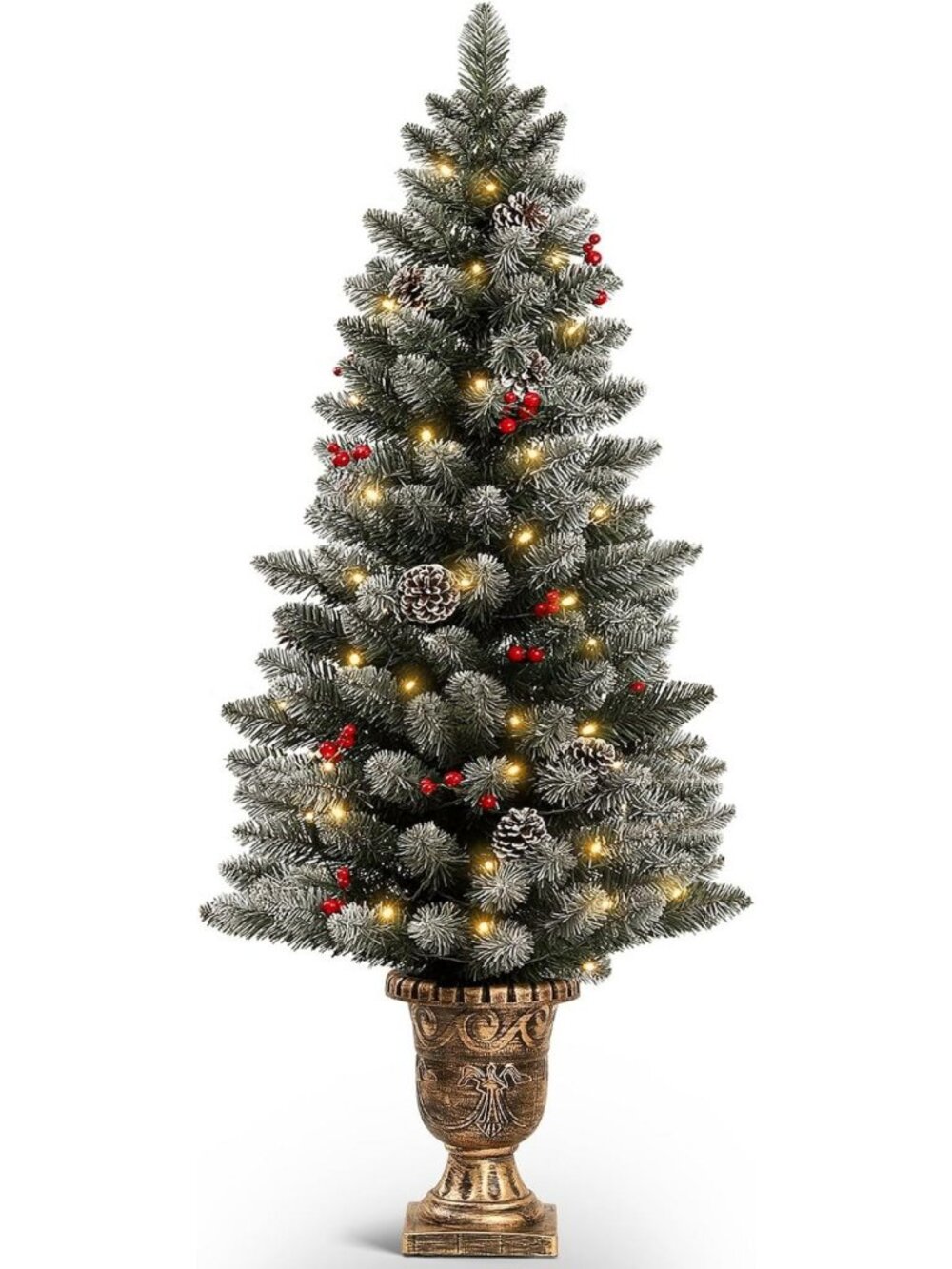 4ft Pre-Lit Christmas Tree for Entryways - 70 Warm White LED Lights, Festive